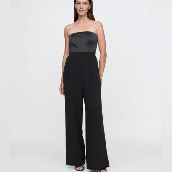 GAP Pants - Gap Strapless Mixed Media Jumpsuit True Black 6